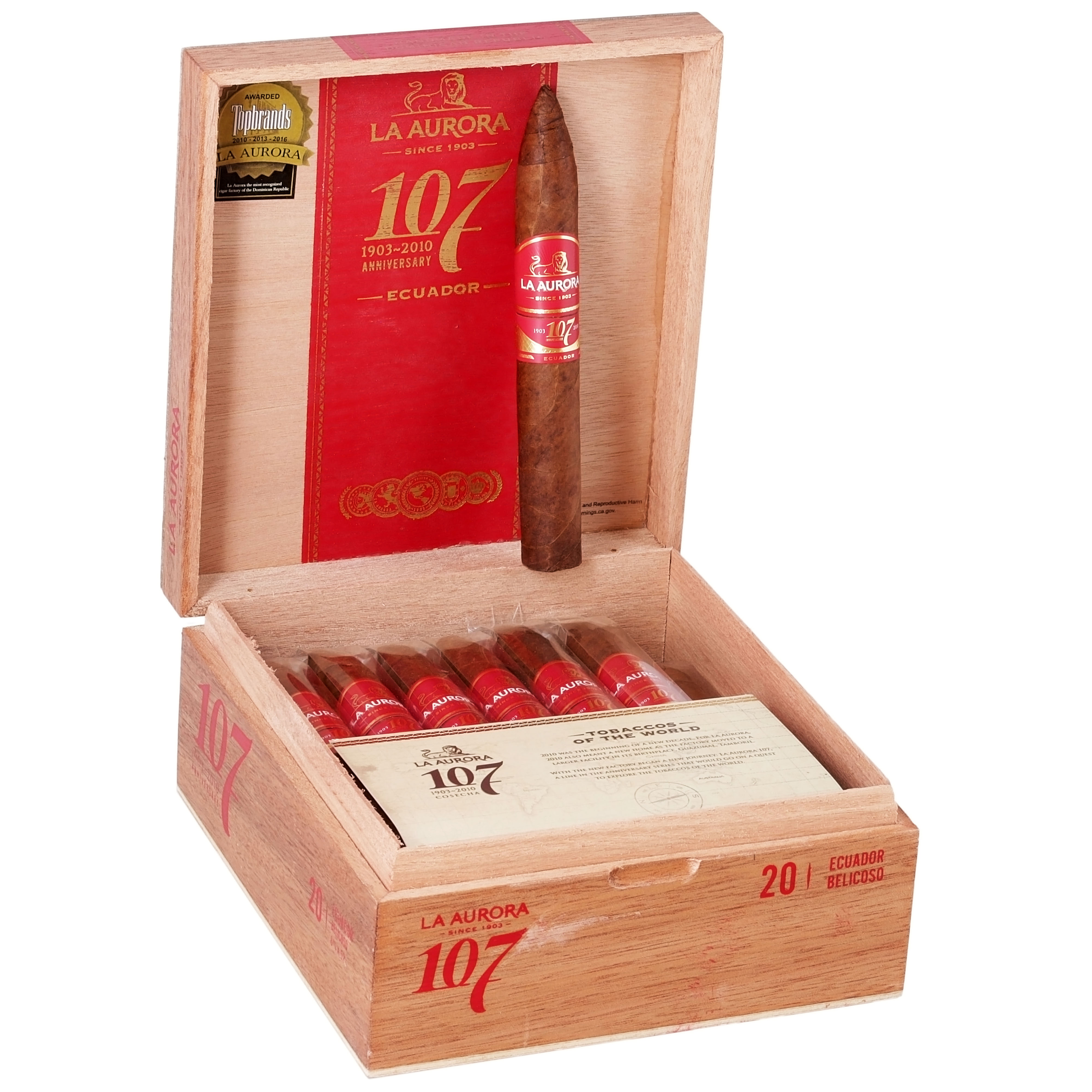 Xì gà La Aurora 107 Ecuador Belicoso - Hộp 20 điếu