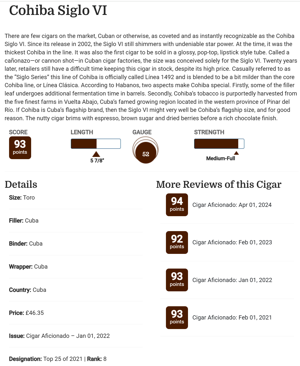 Chấm điểm của Cigaraficionado về Xì gà 6