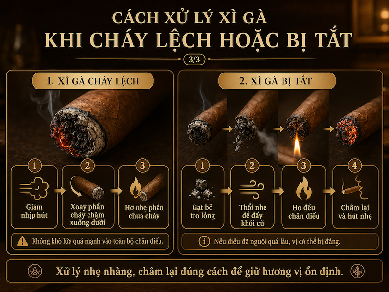 Cách xử lý xì gà cháy lệch và châm lại khi bị tắt